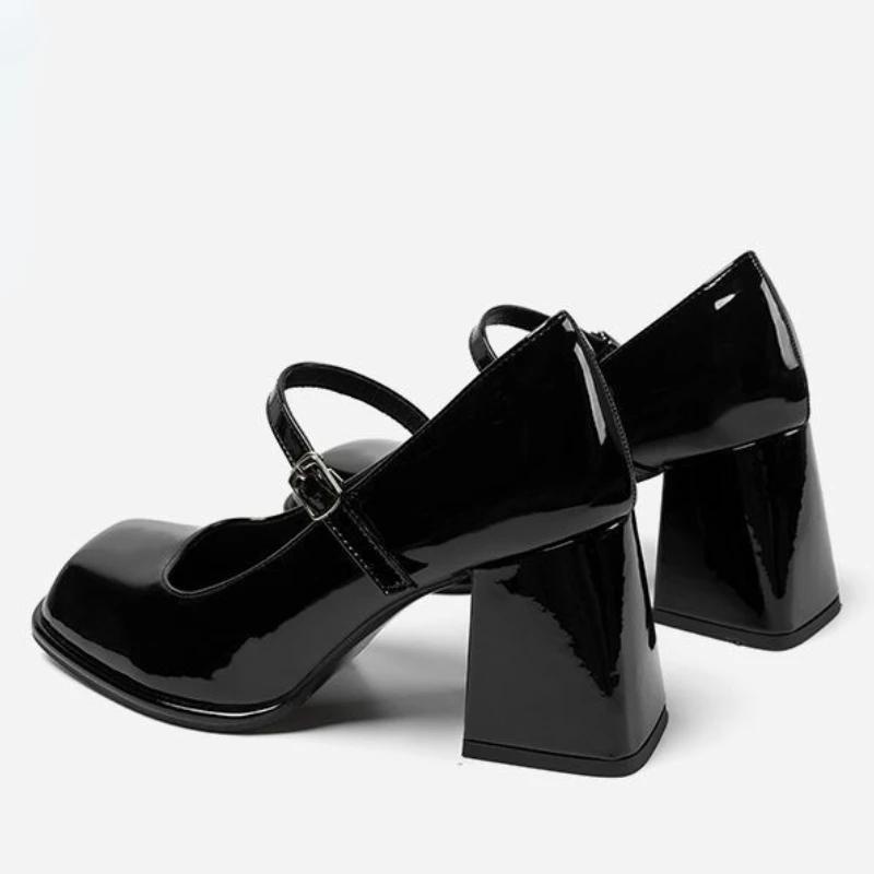 Женская обувь 2024 года, модные женские туфли-лодочки с пряжкой, осенние туфли Мэри Джейн с квадратным носком, однотонные туфли на плоской подошве, туфли на блочном каблуке, Zapatos Mujer