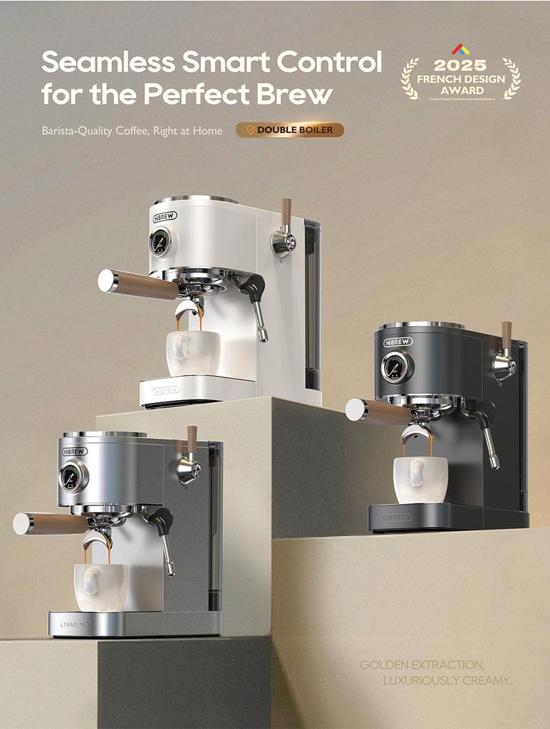 HiBREW H13 Semi-automatic Coffee Machine, Dual Boiler System with 20-Bar Pump Pressure, Multi-function Brewing Modes, Adjustable Drip Tray 