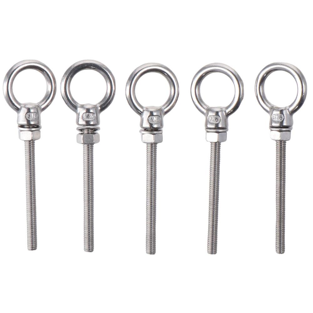 5pcs 1/4" x 2.36" Long Shoulder Eye Bolts Stainless Steel 316 Lifting Eye Bolts Marine Grade