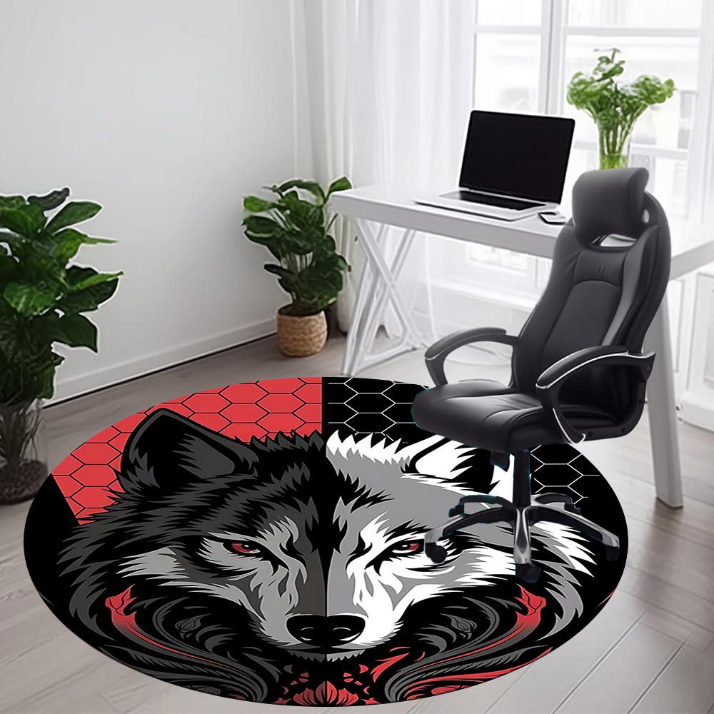 1pc Wolf Pack Office Round Area Rug, Under Office Chairs Bedroom Living Room Home Decor, Room Deco
