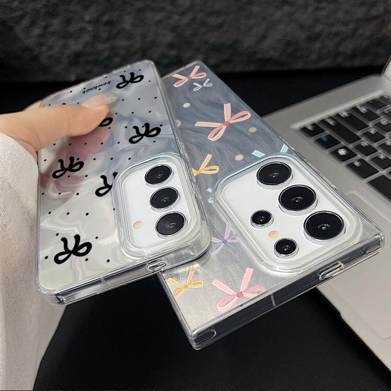 Тонкий чехол TPU с мягким краем и узором в виде банта для Samsung S25 Ultra S24 FE S23 A56 A36 A16 A55, сверкающий перьями, ударопрочный, блестящий, жесткий чехол для задней панели из ПК