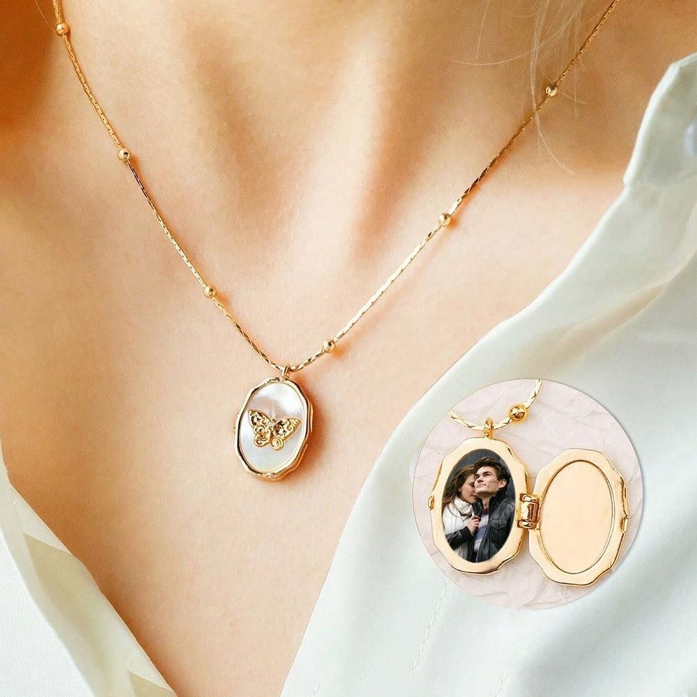 Zircon Photo Box Pendant Foldable Design Couple Chain Pendant Personalized DIY Accessories Gifts