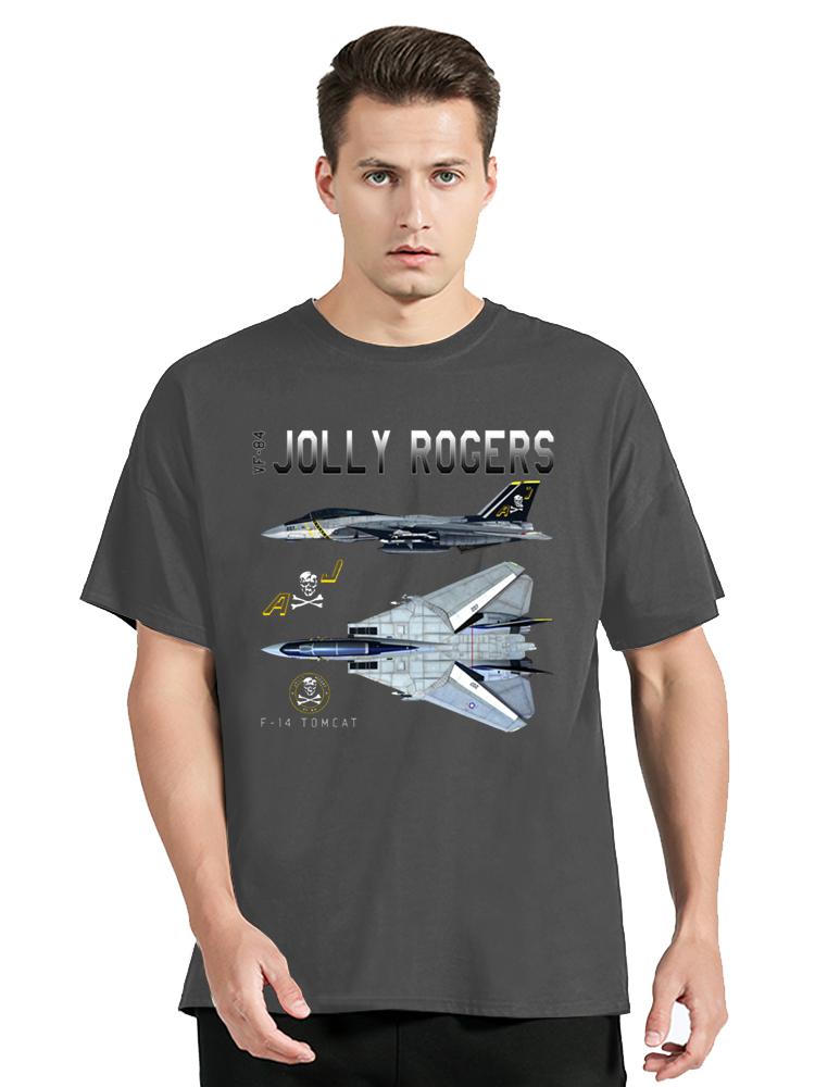 Naval VF84 Jolly Roger Fighter Squadron F14 Tomcat Schematic Cotton Tops Tees Fitness Tshirt Oversized Tshirt Men Clothing