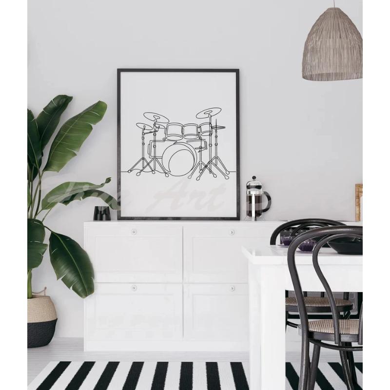 Скандинавский Черно-белый Музыкальный Рисунок Линиями Клавиша Фортепиано Гитара Барабан Постер Холст Живопись Настенное Искусство Картины Домашний Декор Детская