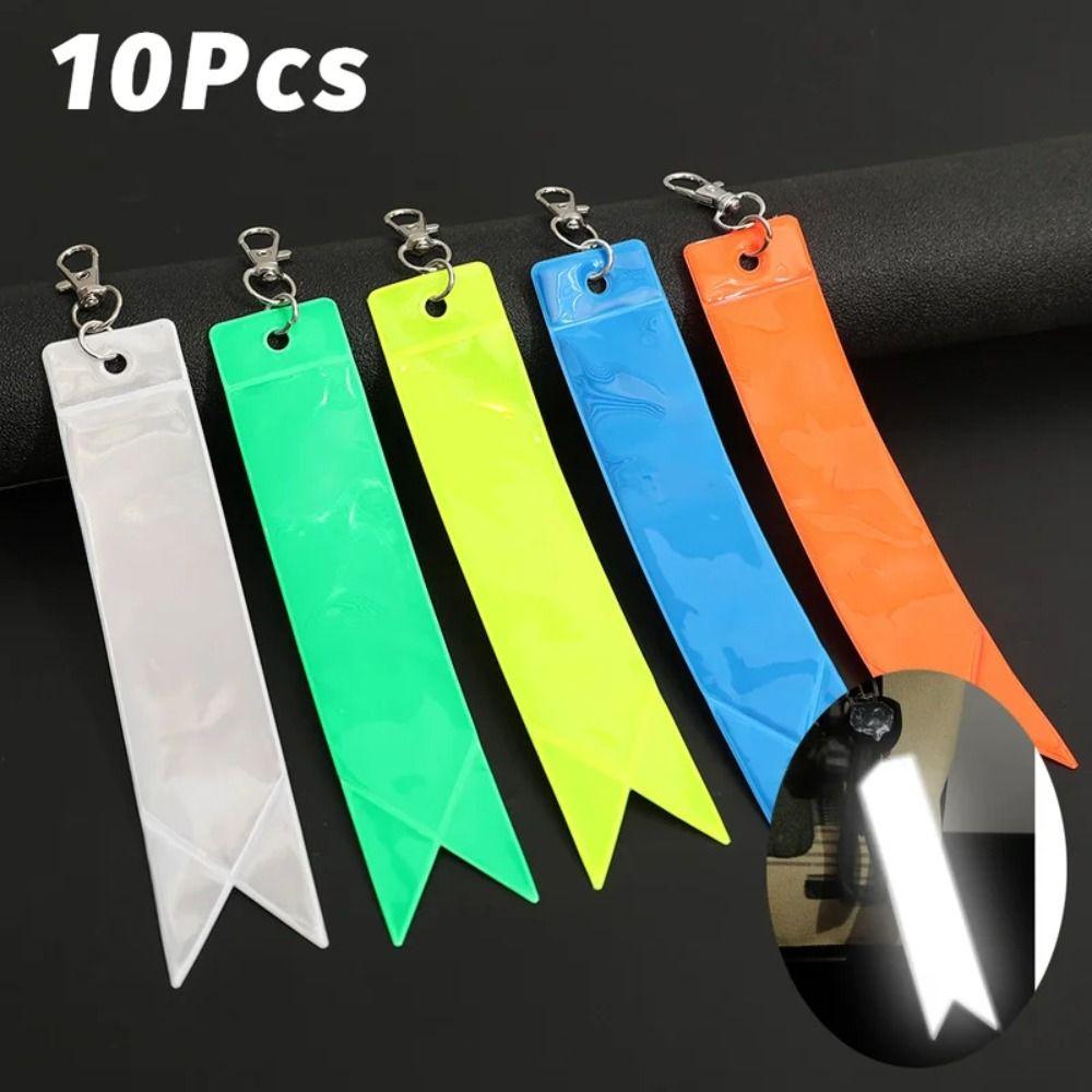 10Pcs Soft PVC Reflective Strips High Visibility Backpack Pendant Car Reflective Keychain Cycling