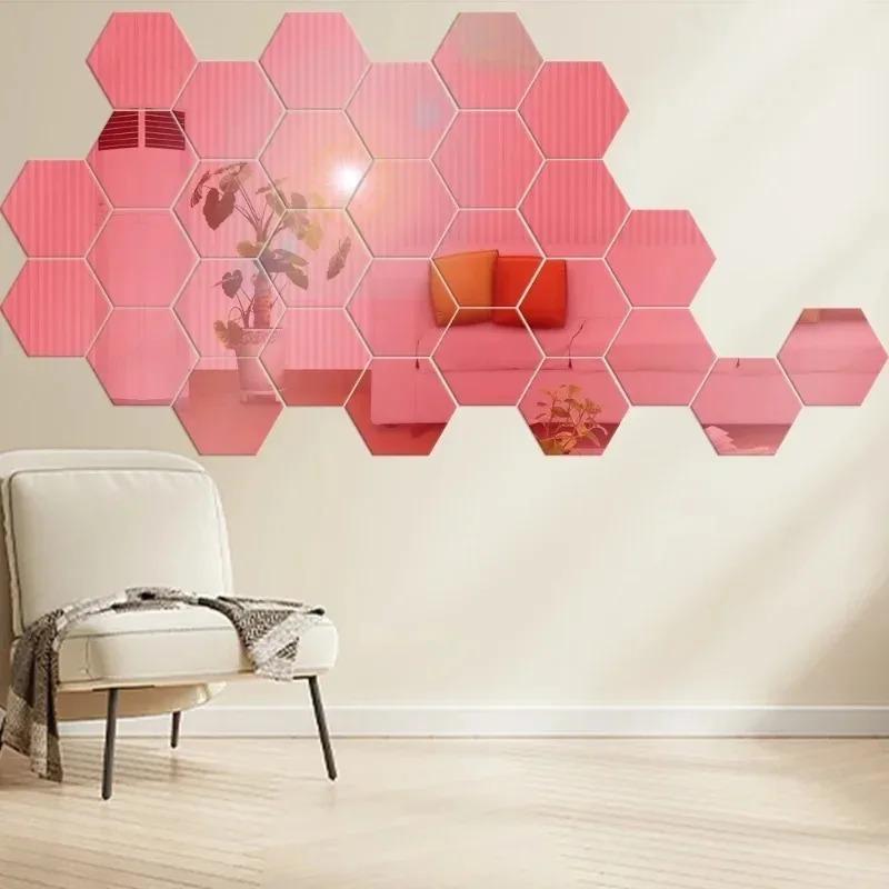 3D шестиугольные зеркальные настенные наклейки DIY настенные зеркала наклейки съемные самоклеящиеся эстетические мозаичные плитки наклейки для украшения дома