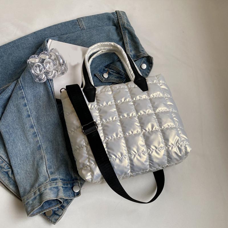 Стеганая мягкая сумка-тоут из нейлона, однотонная сумка-портфель, женская сумка через плечо, женская сумка большой емкости