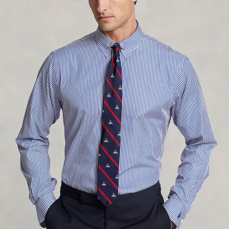 Polo Ralph Lauren SS23 Рубашка в полоску однобортная с длинным рукавом мужская рубашки Синий MNPOWOV16822718-999