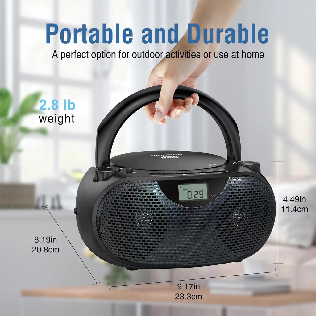 Portable Stereo CD Player Boombox with AM/FM Radio Bluetooth Speaker Player USB Playback
