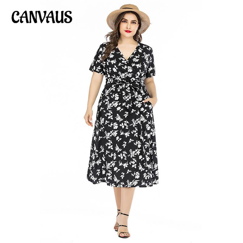 Plus Size Women's Summer New Simple V Neck Skirt Dress