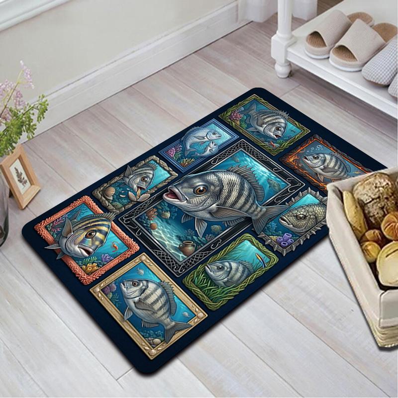 Ocean Fish Collage Pattern Rug Floor Mat for Living Room or Bedroom Soft and Comfortable Carpet a Gift for Birthday and Holiday.