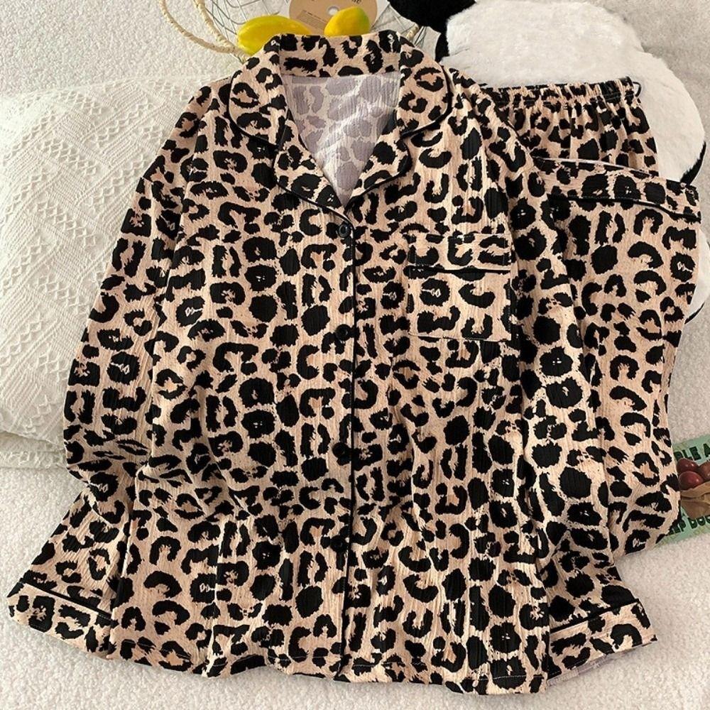 Bear Long Pajama Set Bow Lady Nightwear Suit Comfortable Women's Loungewear Female