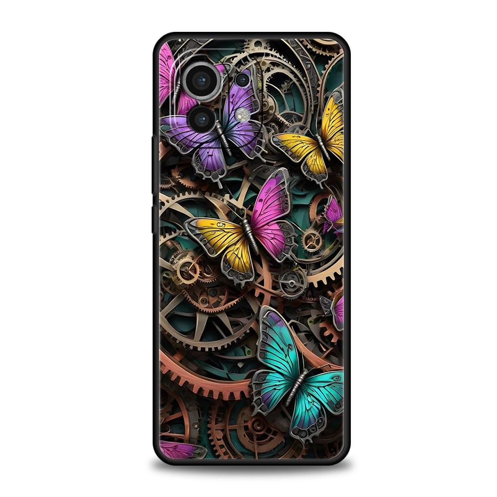 Модный Чехол-Бампер с Рисунком Бабочки и Цветы для Xiaomi Mi 17 Pro Max 15 14 13 12 11 Ultra 15T 14T 13T 12T Pro Lite Мягкий ТПУ