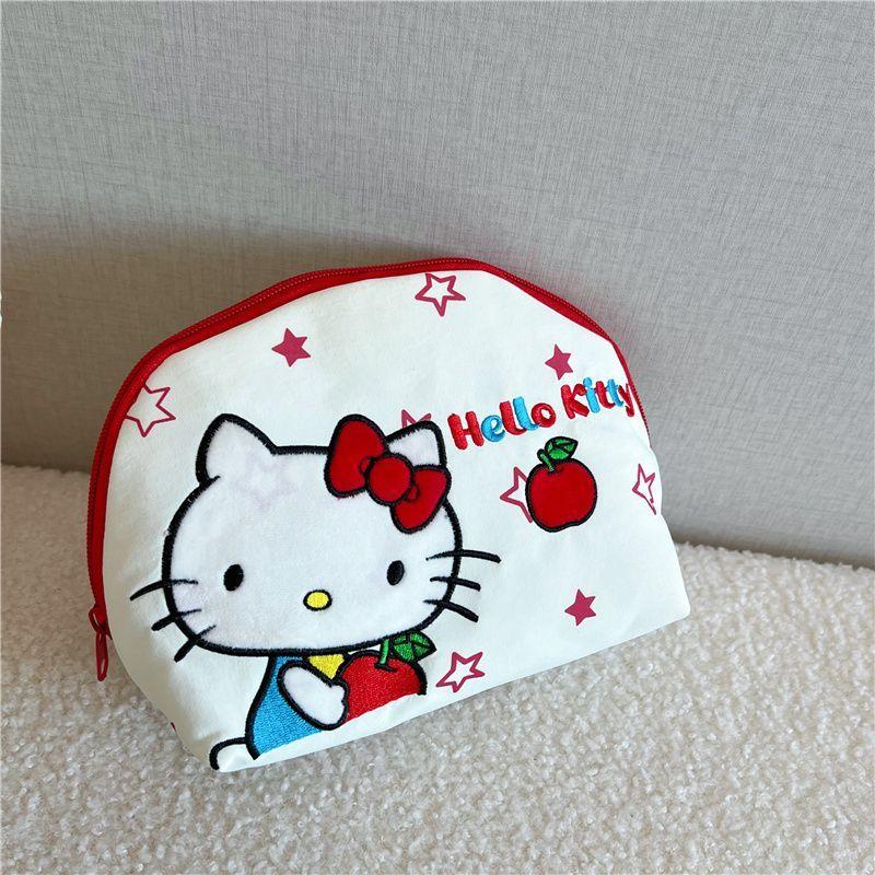 Косметичка Hello Kitty в форме ракушки 3D-вышивка Милый мультяшный кот Сумка-пенал Портативная дорожная сумка для туалетных принадлежностей