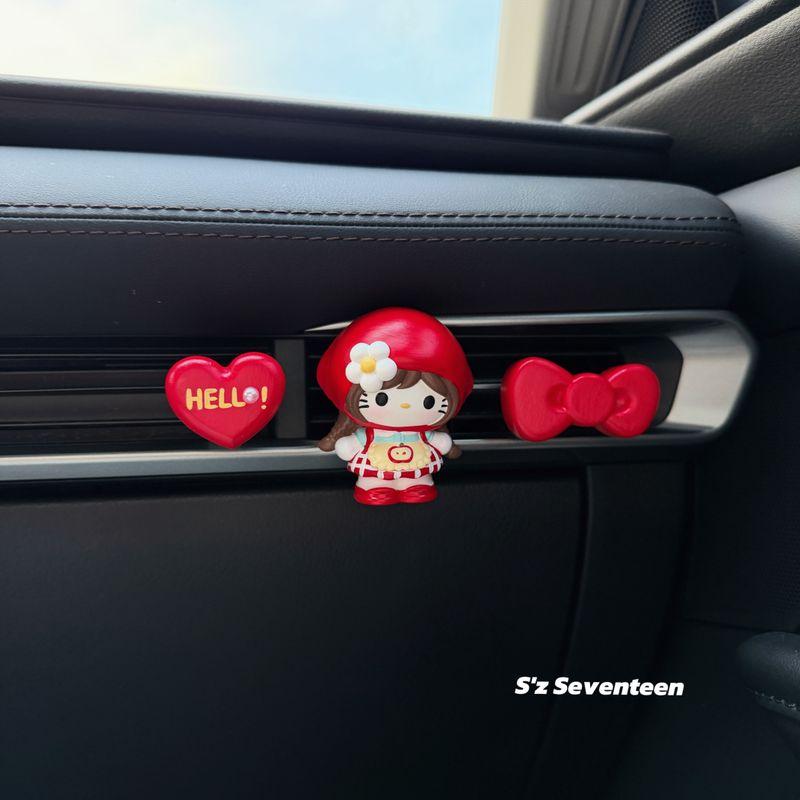 Cute Little Red Riding Hood Hello Kitty Car Air Vent Decoration Ornament Car Interior Fragrance Diffuser Stone Light Scent