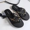 2024 Hot Sale Shoes for Women Summer Women's Slippers Mixed Colors Brilliant Diamond Open Toe Low-heeled Beach Slippers Women