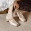 New Chinese Style High Heels Women's Autumn 2025 New French Temperament Square Head Word with Thick Heel Single Shoes