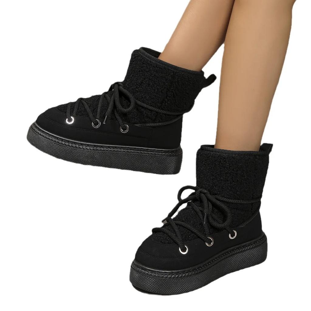 Женская обувь на платформе, модные зимние ботинки на шнуровке, зимние теплые ботинки, толстая подошва, хлопковая обувь для женщин, Zapatos De Mujer 2024