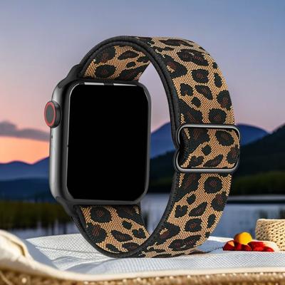 Женский нейлоновый ремешок с леопардовым принтом для Apple Watch Ultra 49 мм, ремешок 45 мм, 44/46/41 мм, эластичный scrunchie, регулируемый браслет iWatch 5 6 7 8 9 10 11