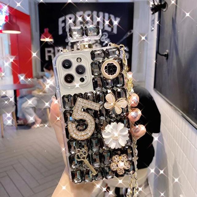 Чехол для флакона духов со стразами для iPhone 13 14 12 15 Pro Max X XS XR 8 Plus, блестящий чехол для телефона с кристаллами