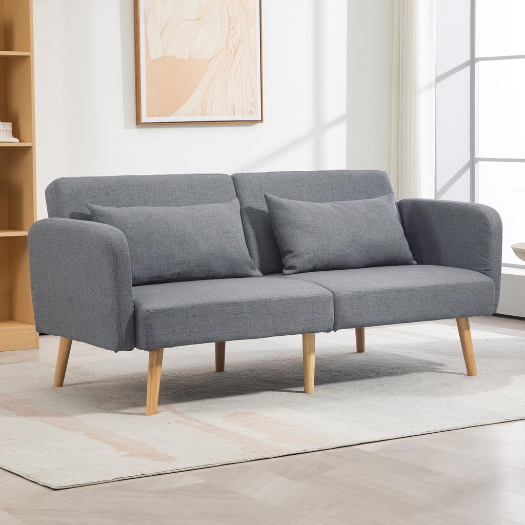 3-Seater Sleeper Sofa, Guest Double Bed, up to 240 kg, Folding Backrests, Wooden Frame, 170 x 83 x 80 cm, Grey