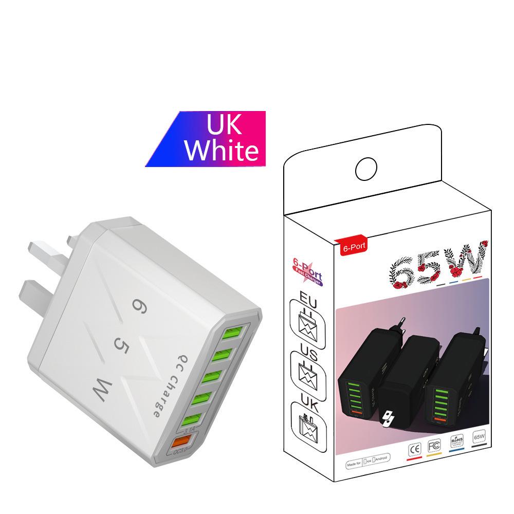 65W QC3.0 6-портовое USB-зарядное устройство для мобильных телефонов - Стандарт США/ЕС/Великобритании