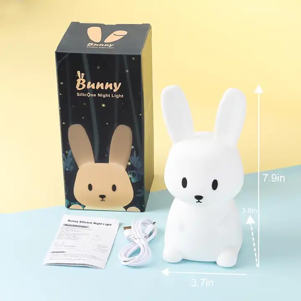 Silicone Cute Bunny Night Light for Kids- Bunny LED Lamp Rabbit Light Animal Nightlight with 7 Changing Colors