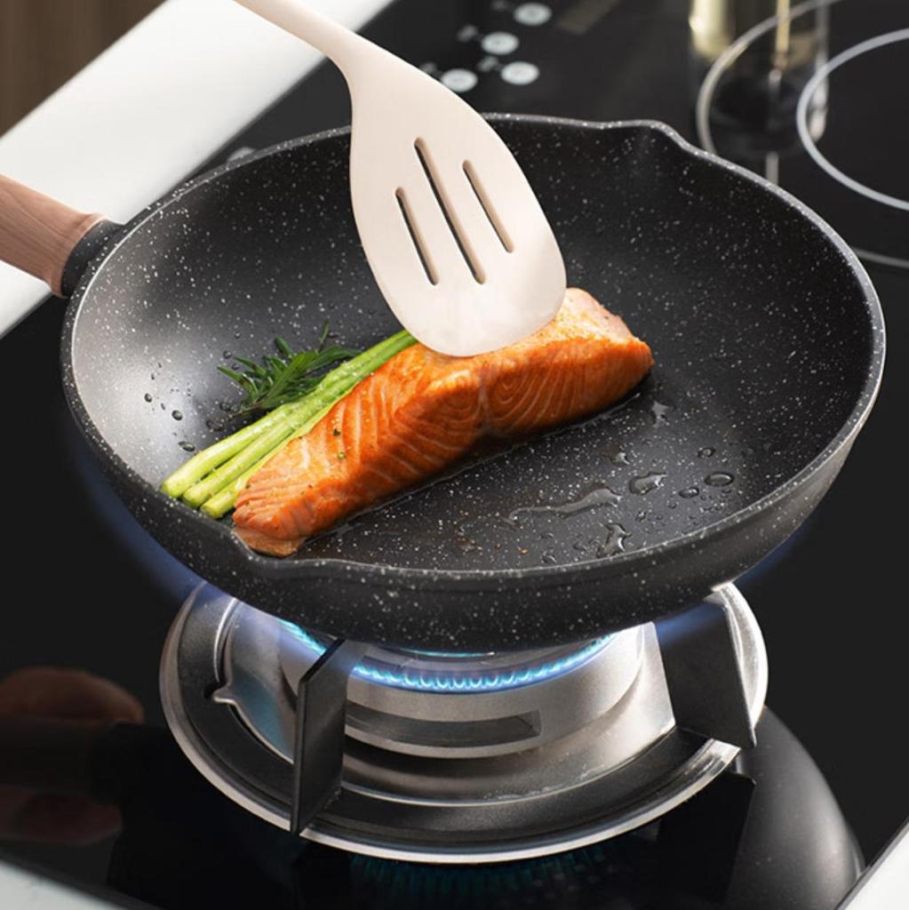 SUPOR Non-Stick Frying Pan, Steak Pan, Medical Stone Color Stir-Fry Pan, Pancake Griddle, Compatible with Induction Cooker And Gas Stoves, 28cm
