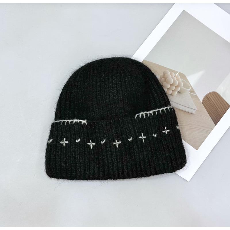 25 Ранняя осень новая шапка из шерсти контрастных цветов с необработанным краем женская новая универсальная теплая шапка вязаный рукав