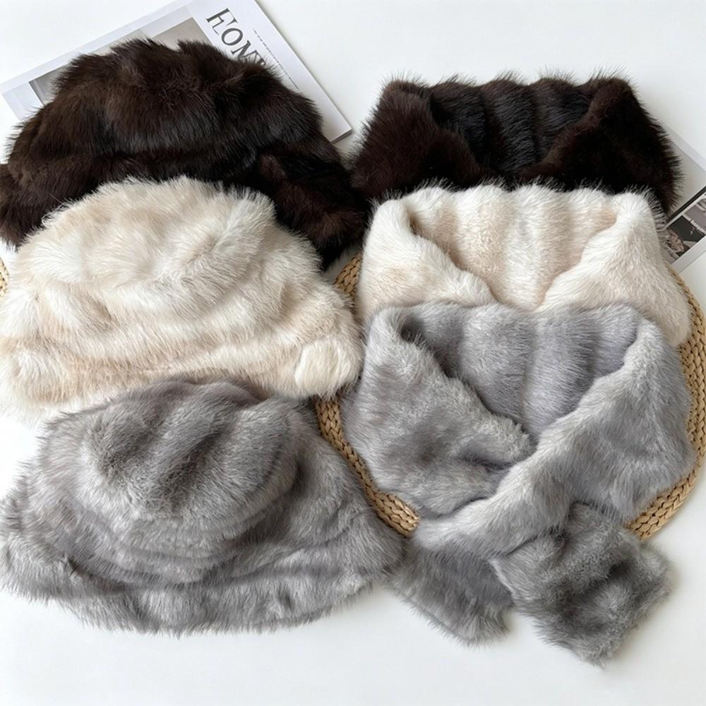 Faux Fur Winter Hat Scarf Set Thick Warm Fisherman Hat Scarf Fashion Plush Snood Scarf Women