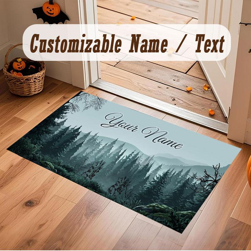 Mushroom Forest Theme Crystal Velvet Floor Rug Personalized Custom Name Text Warm Carpet Home Decoration