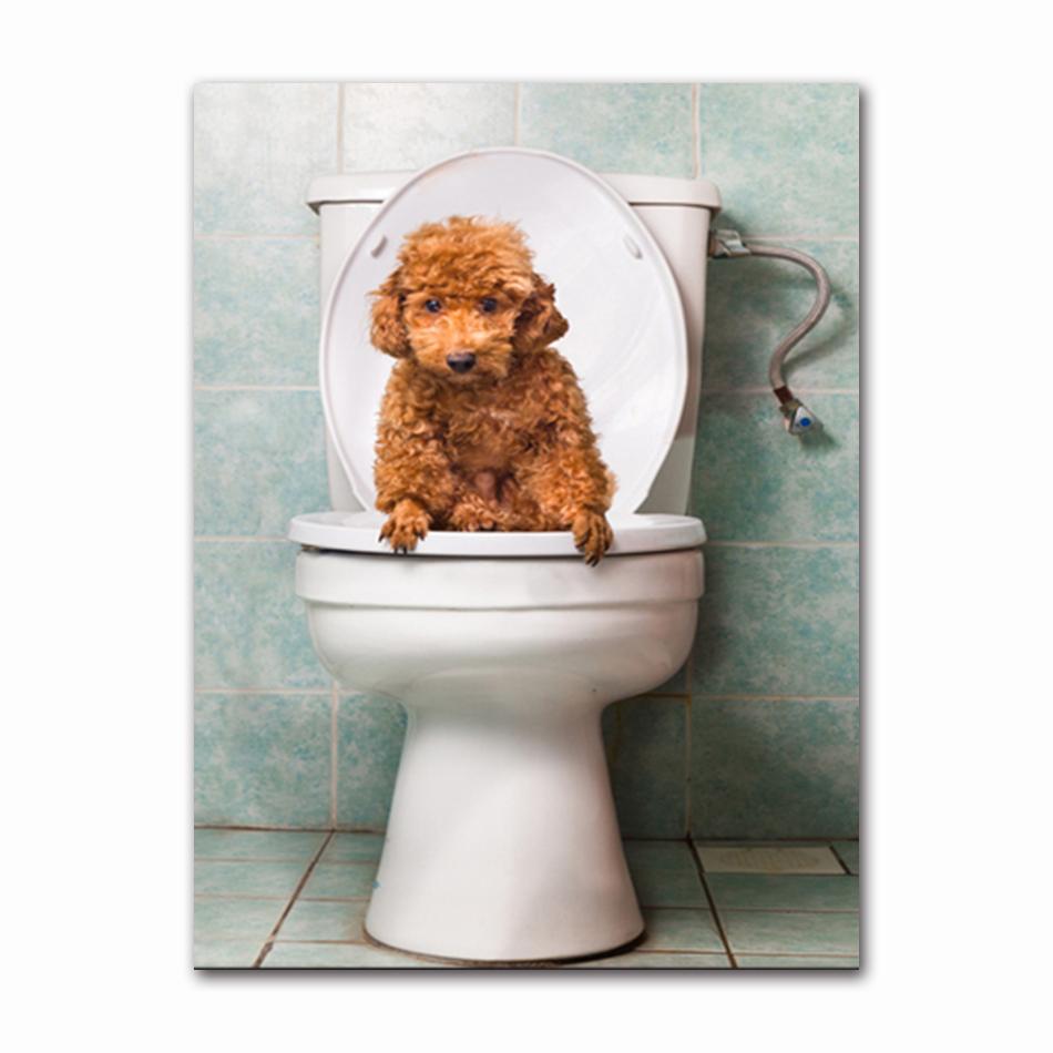 Funny Animal Dog Read Newspaper Oil Painting on Canvas Wall Art Poster Prints Wall Art Picture for Bathroom Toilet Decoration