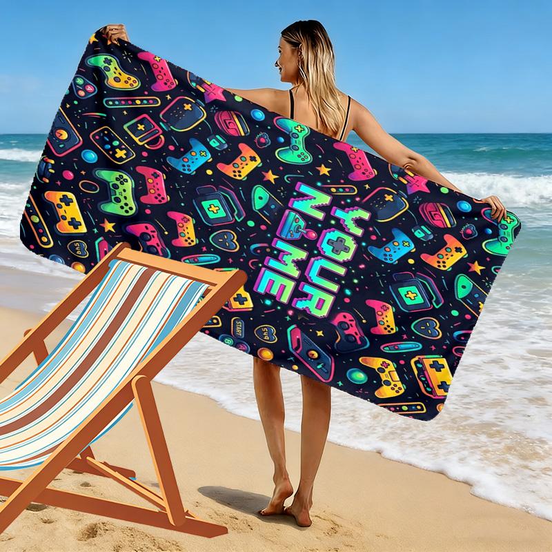 Name Custom Gamer Print Beach Towel, Large Soft Quick Dry Towel for Beach Camping Swimming