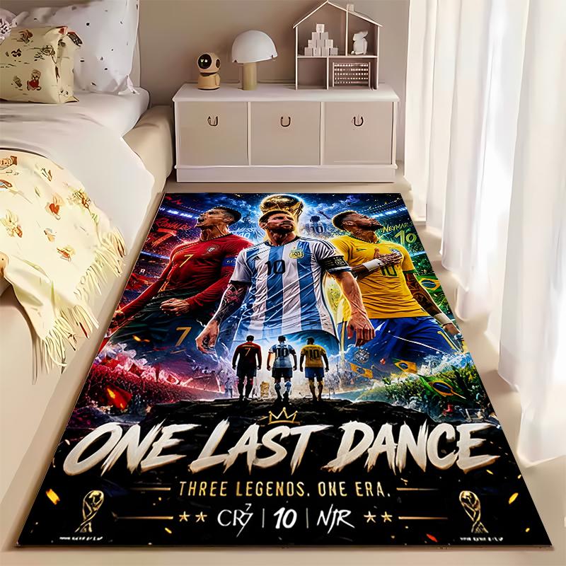 Sports Area Rug, Messi Ronaldo Neymar One Last Dance World Cup Poster, Fan Cave Decor, Non-Slip Mat