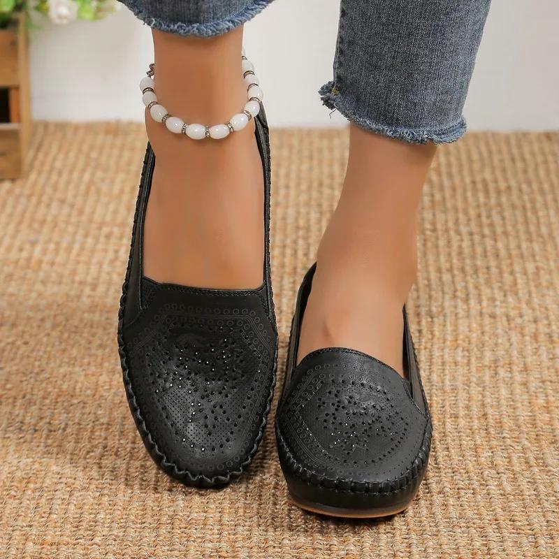 Горячая распродажа модной женской обуви 2024 года, новые женские туфли на плоской подошве, летние дышащие повседневные туфли для ходьбы, мягкие нескользящие женские мокасины