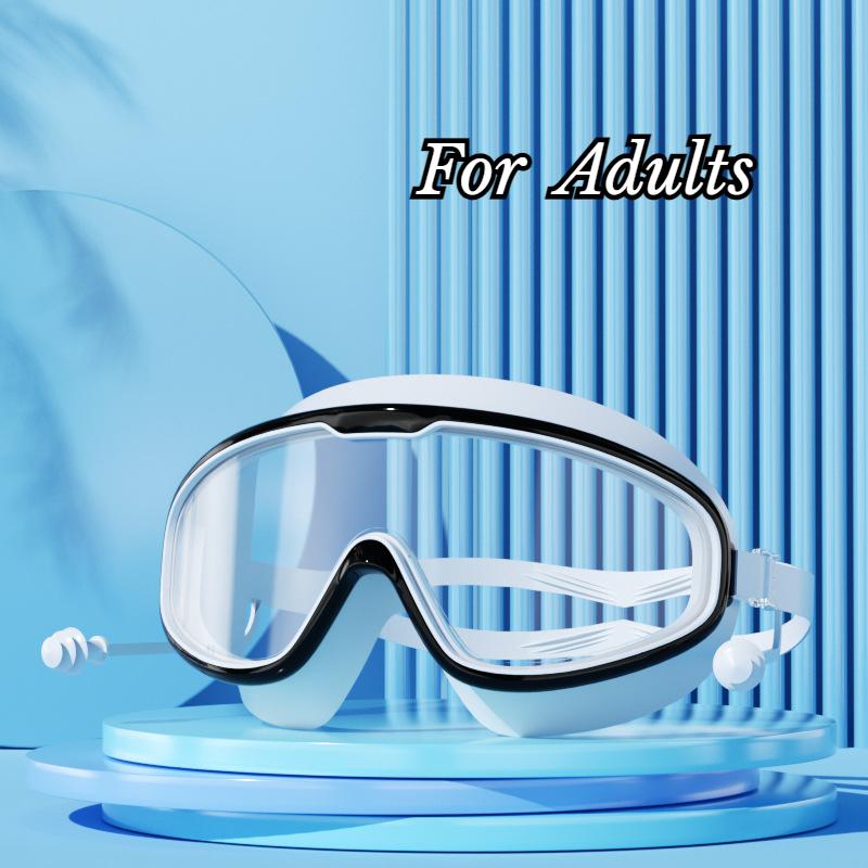 Очки для плавания с большой оправой, беруши, водонепроницаемые, противотуманные, HD, прозрачные, детские очки, защита от ультрафиолета, безопасные очки для плавания