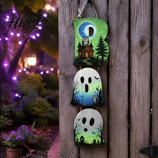 Многослойное подвесное сезонное украшение Хэллоуин Деревянный знак BOO Креативные подвески-буквы Винтажный Призрак Тыква Черная кошка