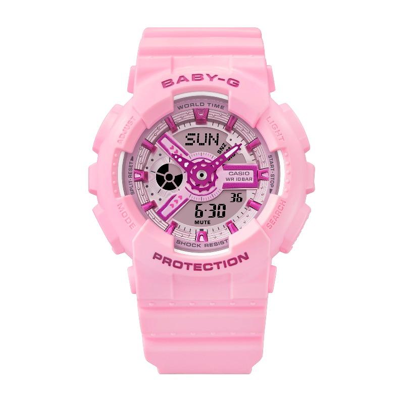 Casio Женские часы Baby-G, смола, 100 м водостойкость, аналоговые, ударопрочные, кварцевые, BA-110YK-4A