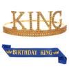 Men's Birthday King Crown and Sash Set - Party Hat Headdress for Cake Celebration