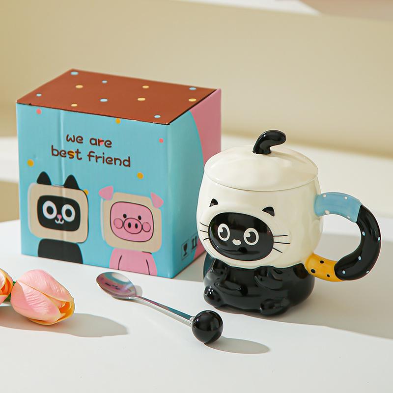 Милая милая мультяшная керамическая кружка-поросенок с крышкой для дня рождения девочки, для подруги, практичный сувенир, подарочная коробка