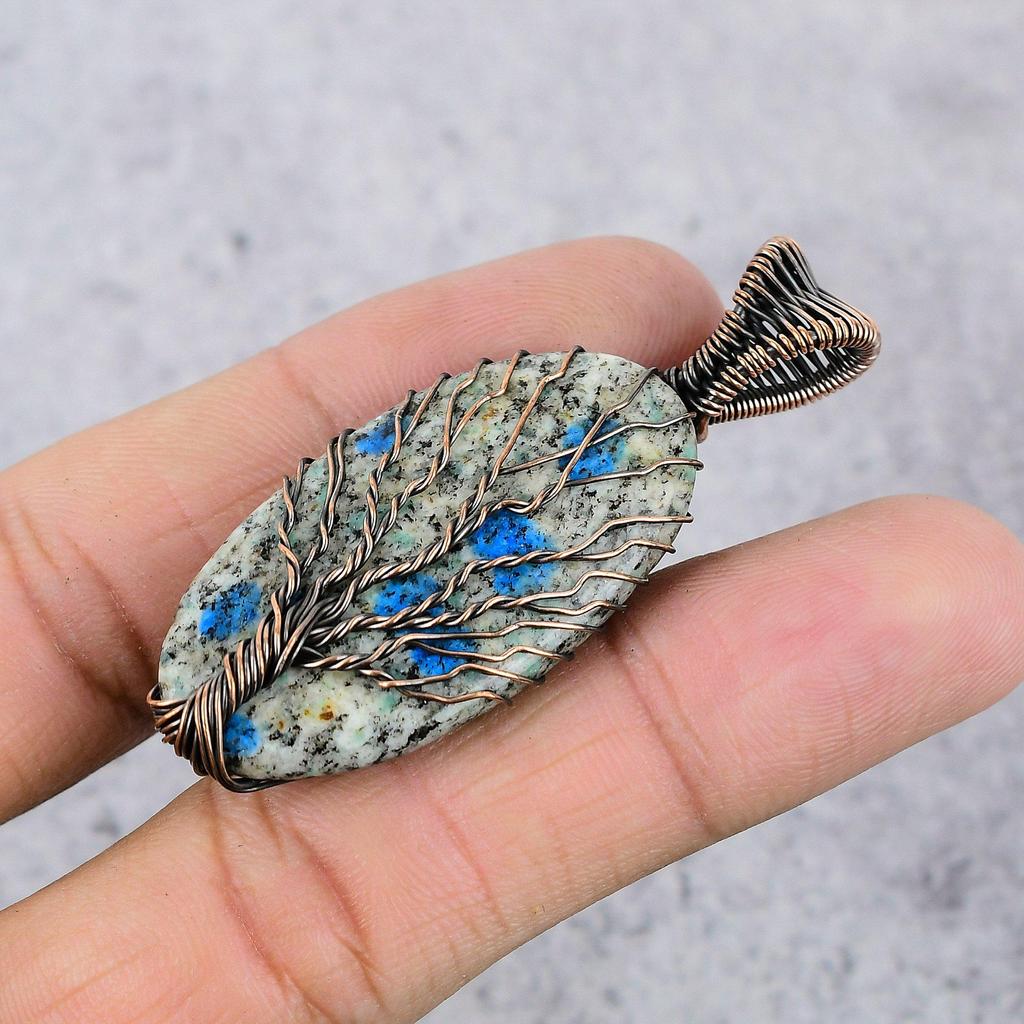 Tree Of Life K2 Azurite Pendant, 999 Copper Wire Wrapped Gemstone Jewelry, Handmade Pendant, For Thanksgiving