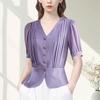 Французский Дизайн Шикарная Рубашка с Коротким Рукавом для Женщин с Рукавом Три Четверти Шифоновая Рубашка Топ Темперамент V-образный вырез