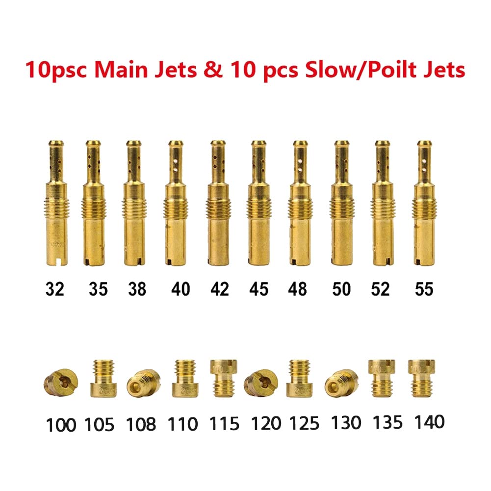 BYSL 10 шт. Набор главных жиклеров карбюратора и 10 шт. медленных/пилотных жиклеров PWK Keihin CVK PWM KSR Двойной карбюратор, 500293848