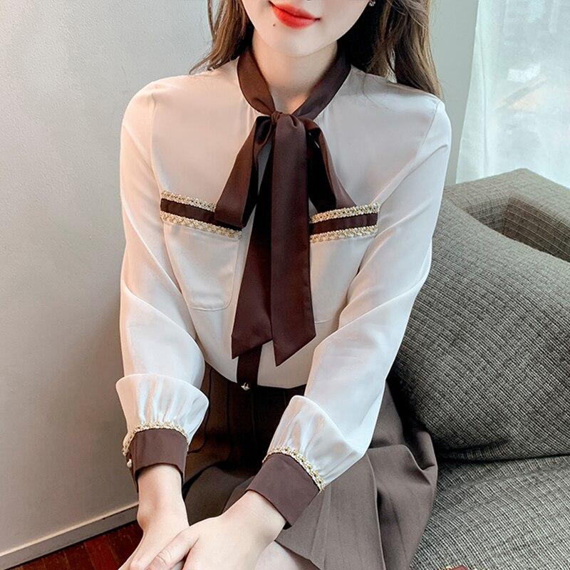 Fashion Chiffon Blouse Women With Bow Tops Office Lady Elegant Womens Shirt Sweet Loose Female Clothing Blusas 24693