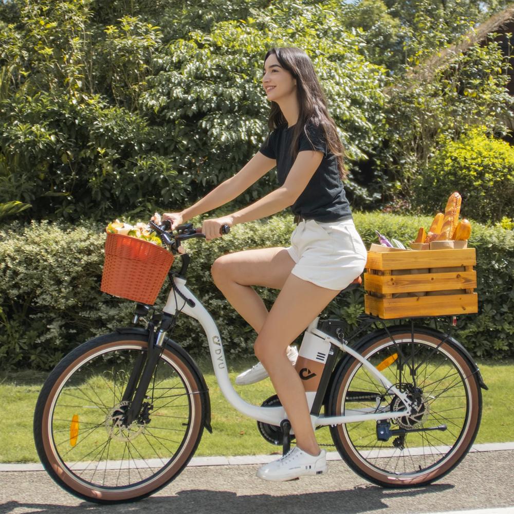 Electric Bike DYU C6 Pro 26" 250W Motor City Ebike 15.6AH Max Range 80Km Load 120Kg White
