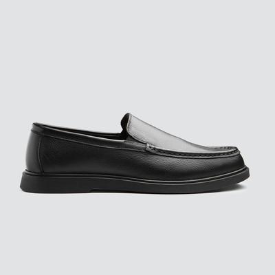 Handmade Men’s Black Leather Loafers – Genuine Full-Grain Leather Upper & Lining – Classic Slip-On Dress Shoes with TPU Sole