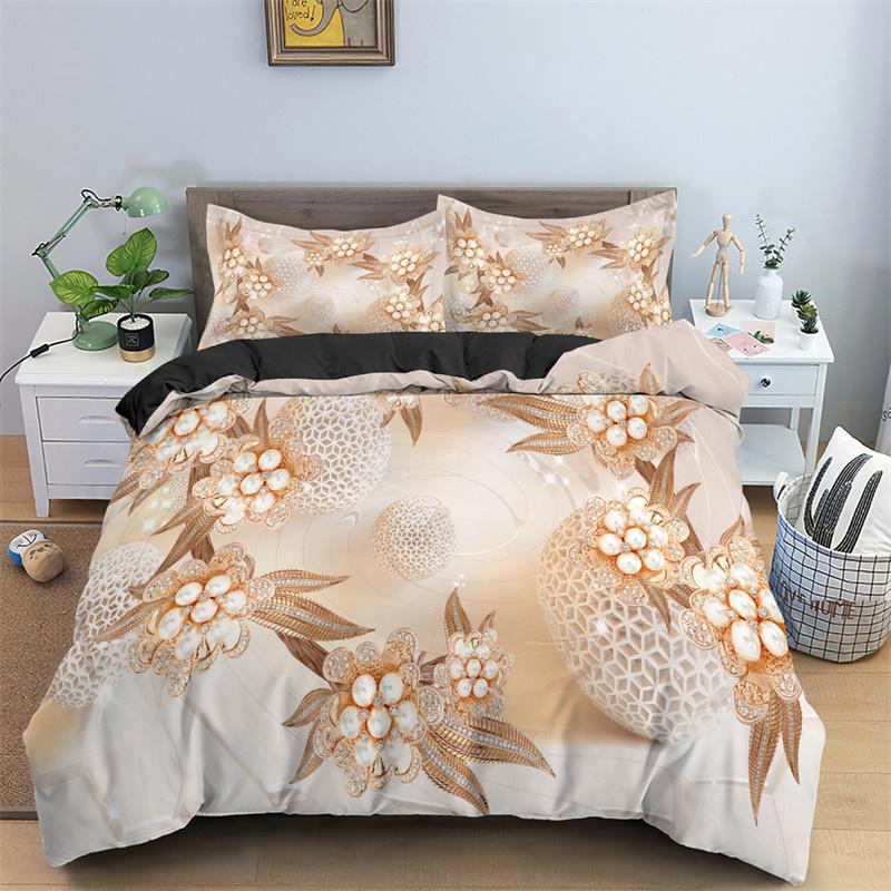 3D Design Flower Duvet Cover Sets Queen Size Floral Print Set Sleeping Decor Black Quilt/Comfort Cover With Pillows