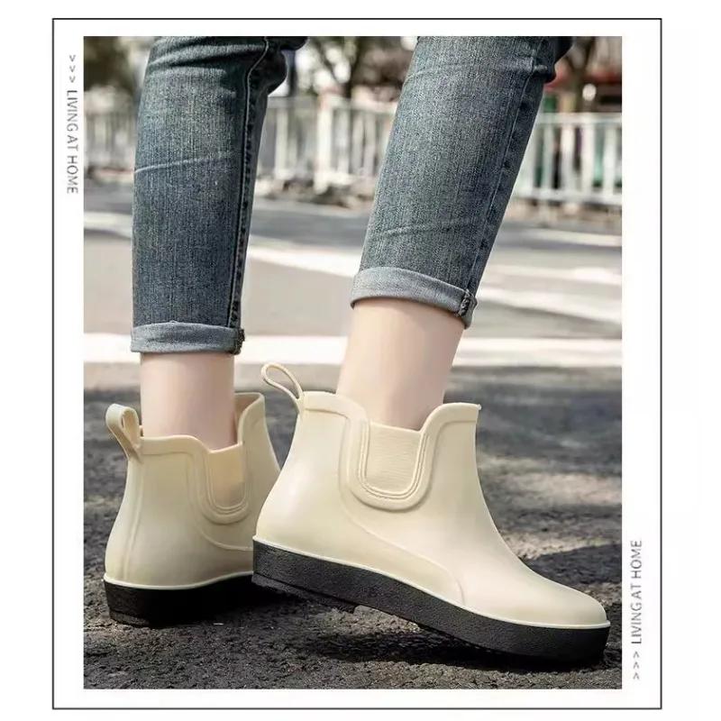 Новые женские короткие резиновые сапоги черные противоскользящие водонепроницаемые туфли грязеотталкивающие модные для улицы на дождливый день повседневные взрослые резиновые туфли