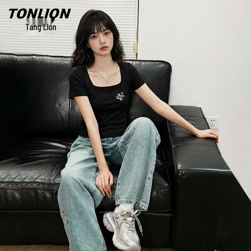 Женский короткий топ TonLion с U-образным вырезом, облегающий, с коротким рукавом