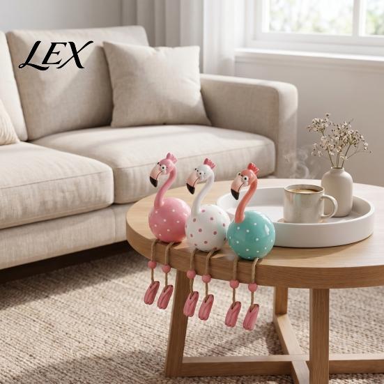 Flamingo Figurine Cute Dangle Leg Figurine, Tropical Polka Dot Statue, Whimsical Patio Shelf Decoration Resin Home Decor Ornament for Indoor
